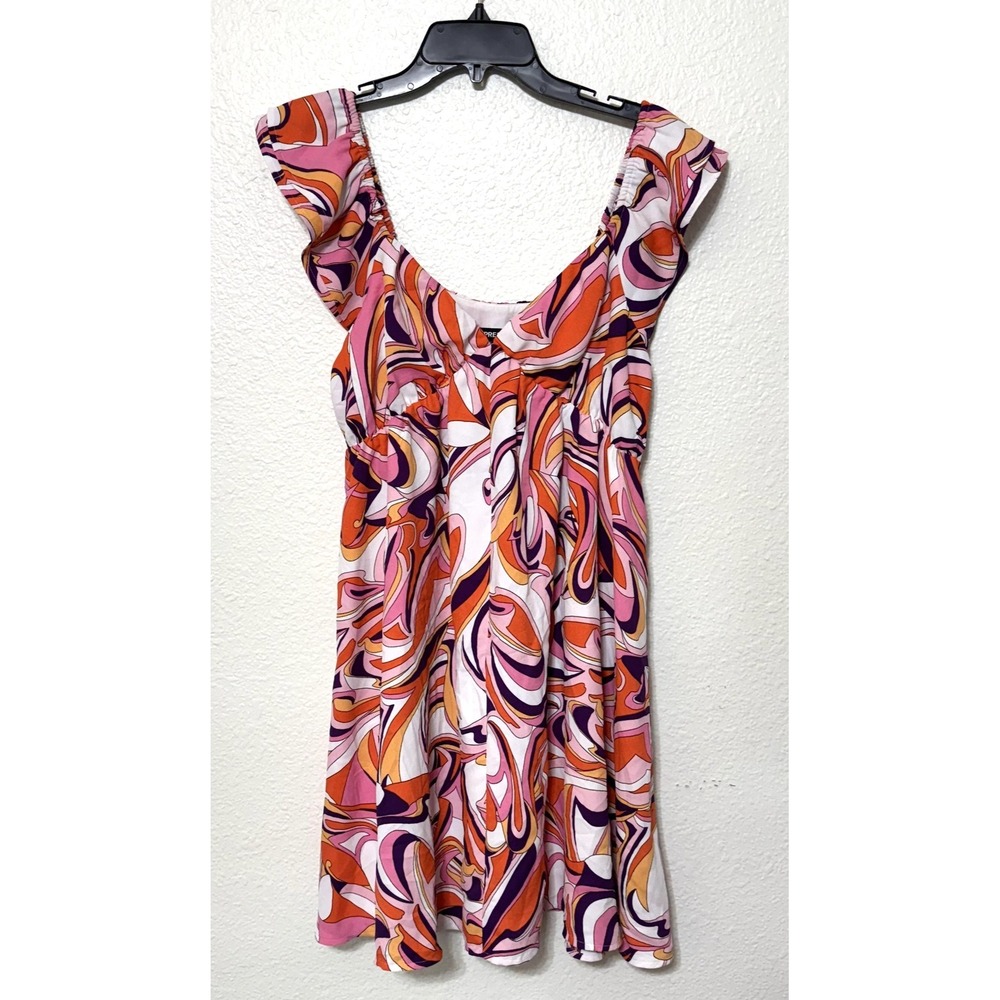 Express Dress Womens Small Colorful Swirl Print Ruffle Sleeve Boho Hippie Mini S